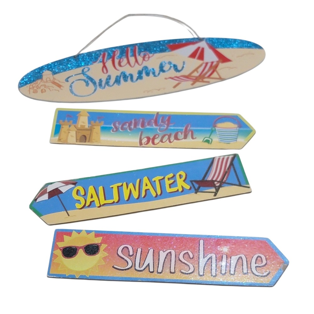 Beach Summer Wall Decor Signs Set of 4 Sand Castle Sun Coastal Vibes Nautical